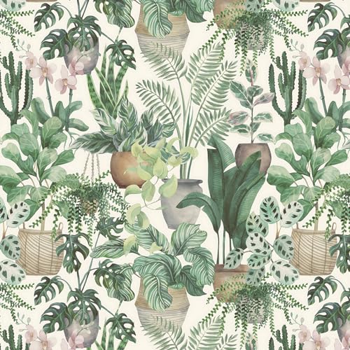 Timeet Selbstklebende Tapete Grün Tropische Botanische 41x300cm Möbelfolie Selbstklebend Wasserdichte Vinyl Klebetapete für Wohnzimmer Schlafzimmer Küche Wand Möbel