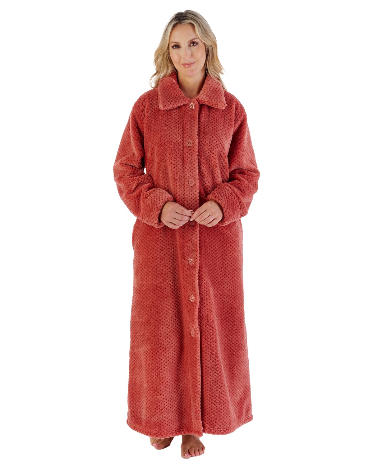 Slenderella Longer Length Luxury Waffle Fleece Button Through Housecoat (16/18, Burnt Orange)