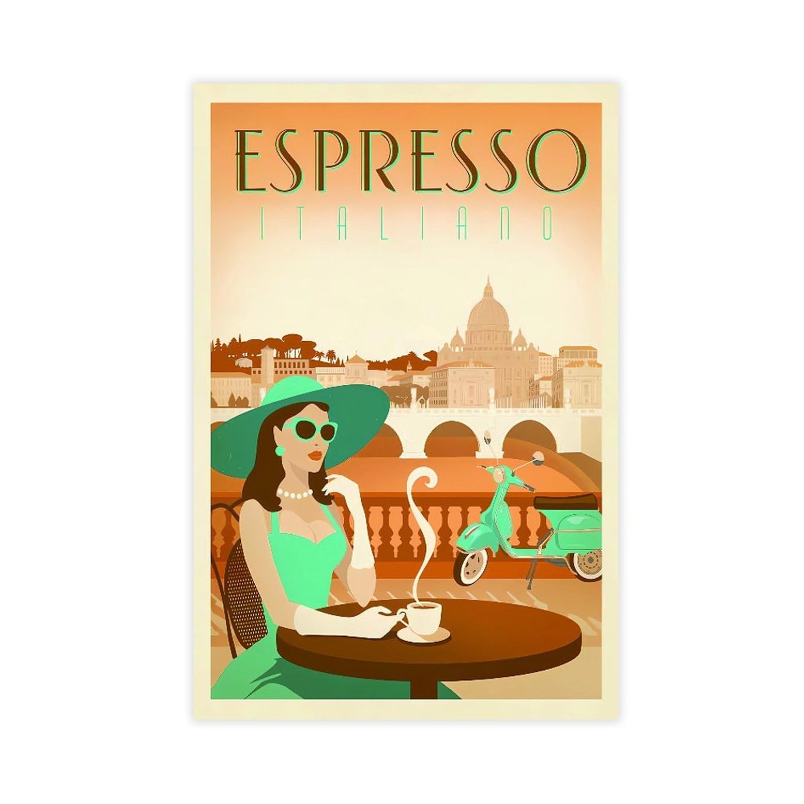 QNVJQKDSI Espresso Italiano Vintage Canvas Poster Bedroom Decor Landscape Office Room Decor Gift 12" L X 18" W