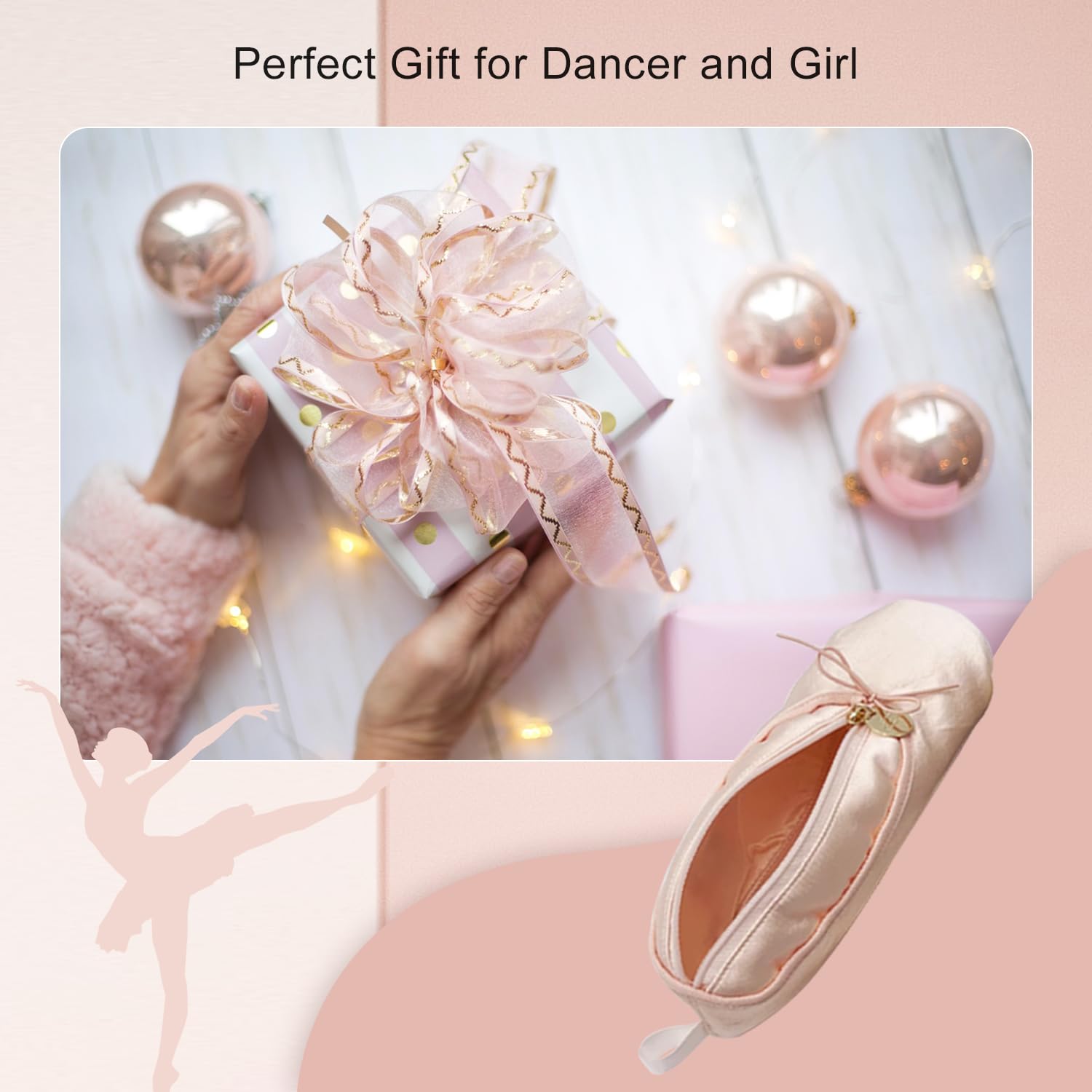 Makeup Ballet Bag, Cute Cosmetic Bag Dance Recital Gifts for Girls, Ballet Shoe Pencil Case Small Cosmetic Bag Bow Mini Dance Bag for Girls Makeup Brush Holder Travel (Pink)