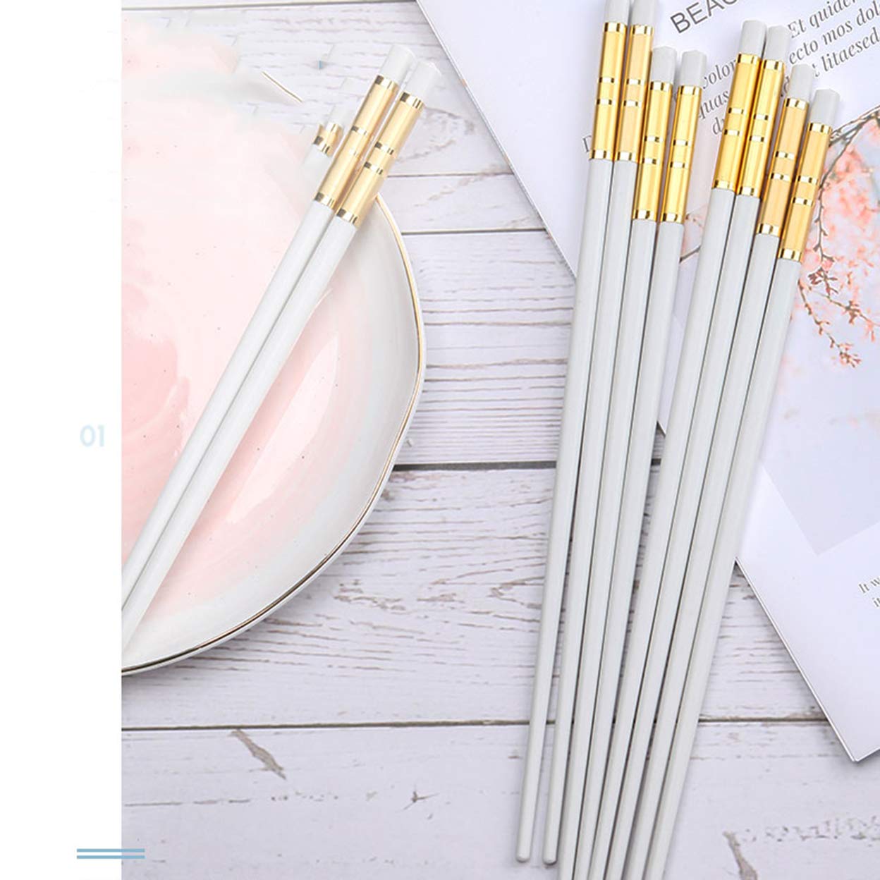 Lot de 10 Paires de Baguettes en Porcelaine Blanche, Baguettes Chinoises en Porcelaine Tendre, Baguettes en céramique réutilisables, lavables au Lave-Vaisselle, Baguettes