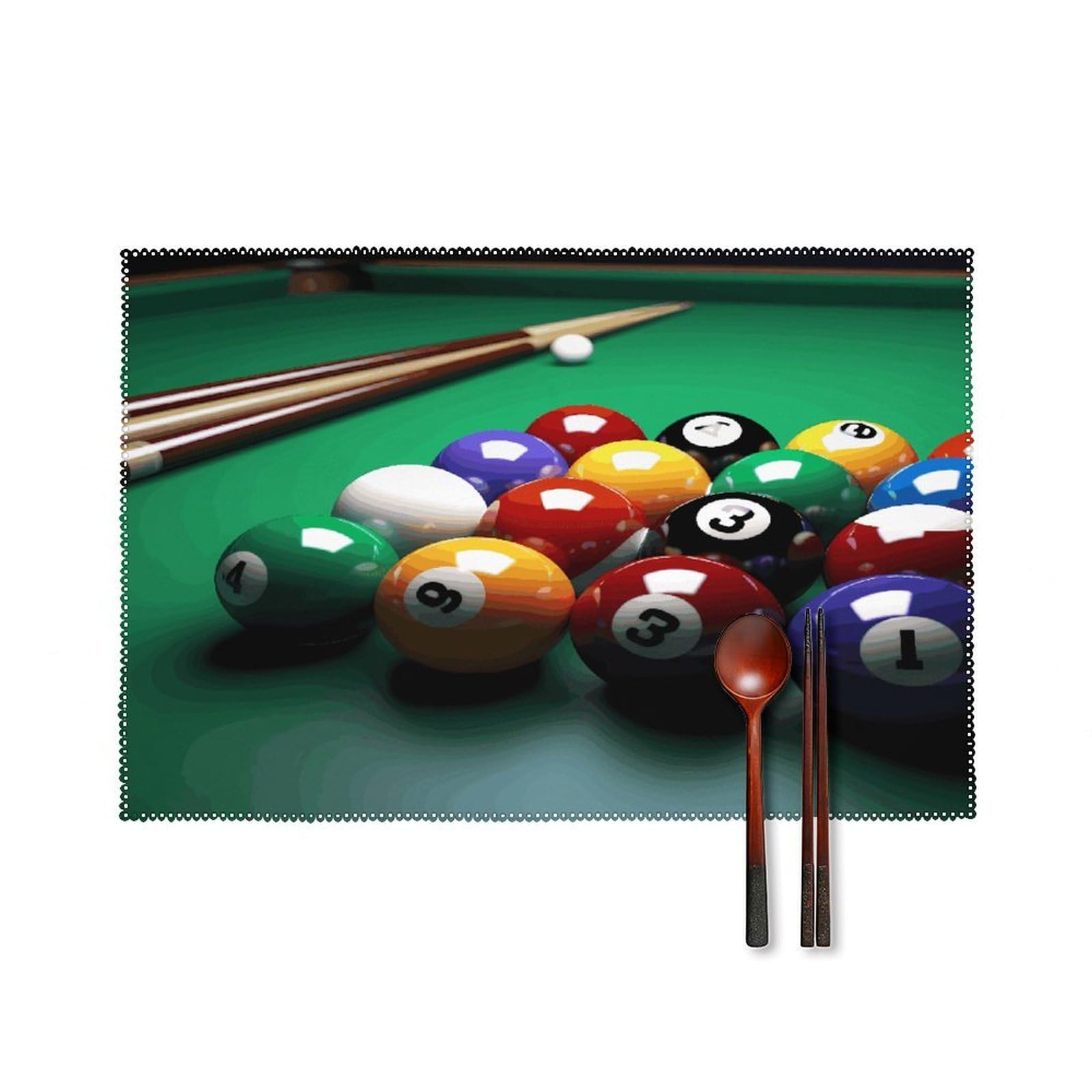 Billiards Placemats Set of 4 Canvas Washable Cloth Place Mats Wipeable Heat Resistant Table Mats Elegant Cloth Placemat for Kitchen Dinning Party Table Decor 12" X 18"
