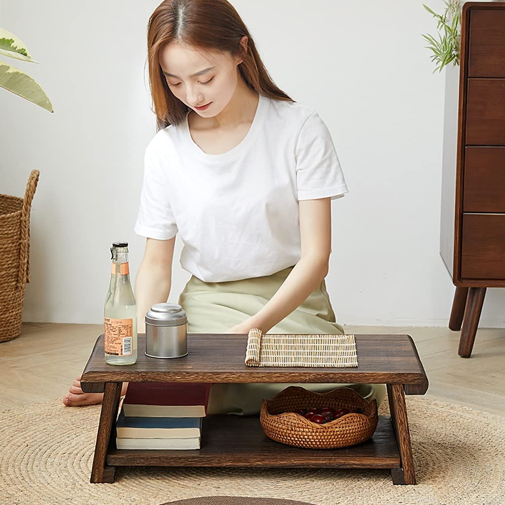 Stół Tatami, Japoński Antyczny Składany Nogi Podłoga Niski Stół Do Badania Tatami Parapet Balkon Niski Stół Podłogowy (Kolor: Brązowy, Rozmiar: 50 × 30 cm)