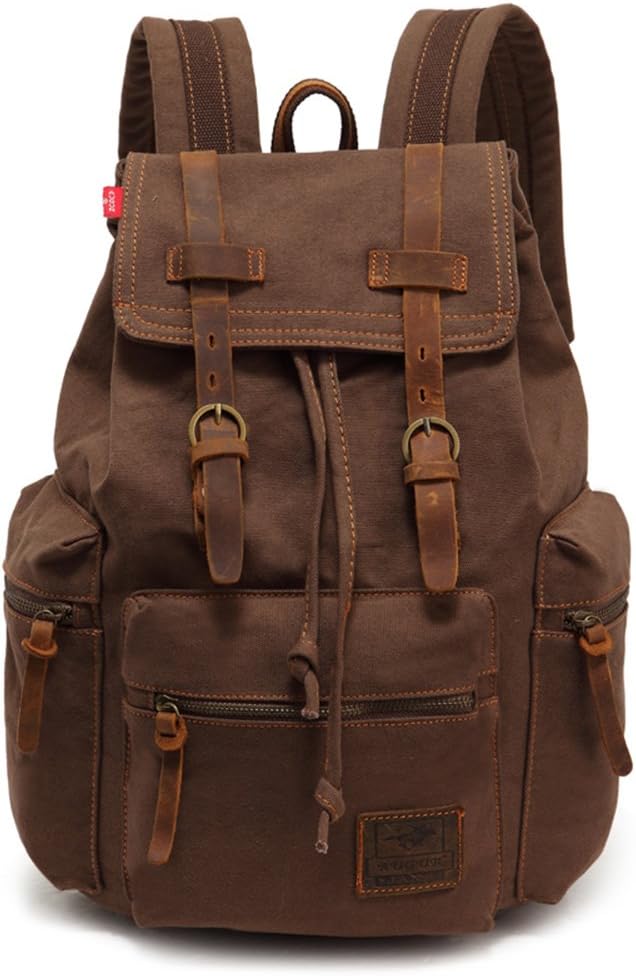 YuHan Canvas Backpack Unisex Vintage Casual Rucksack Laptop Daypacks MacBook Bag Schoolbag Student Bookbag Satchel Hiking Camping Bag Coffee