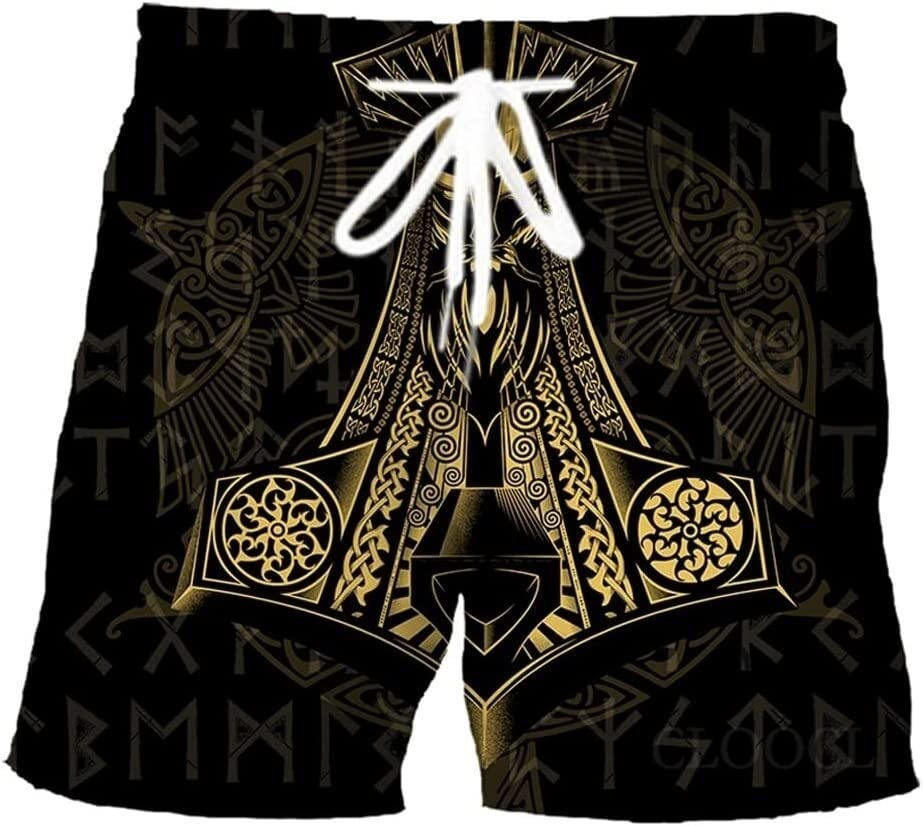 Viking Beach Shorts For Men Nordic Pattern Summer Athletic Shorts Lightweight Sports Running Shorts