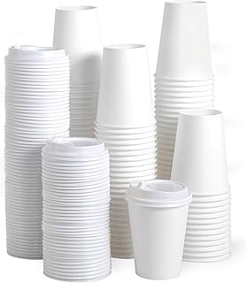 JOLLY PARTY [100 Pack] 12 oz Disposable Paper Coffee Cup with Lids, Hot/Cold Beverage Drinking Cup for Water, Juice, Coffee or Tea, Suitable for Home, Shops and Cafes