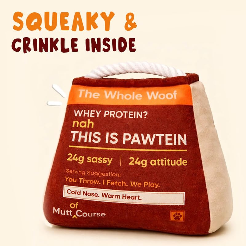 Image of Mutt of Course Pawtein Powder Crinkle Dog Toy | Interactive Crinkle Plush Toy for Dogs | Soft Chew & Play Toy for Puppies & Dogs