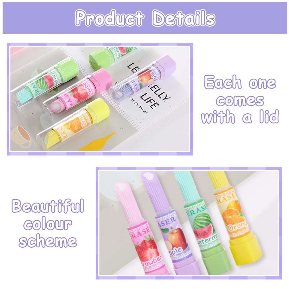 Henyall 10-Pack Lipstick Erasers Set,Colorful Rotating Pencil Rubbers for Girls,School Supplies & Party Bag Fillers,Gift for Kids Children Students Office (Random Assorted Colours) - Image 4