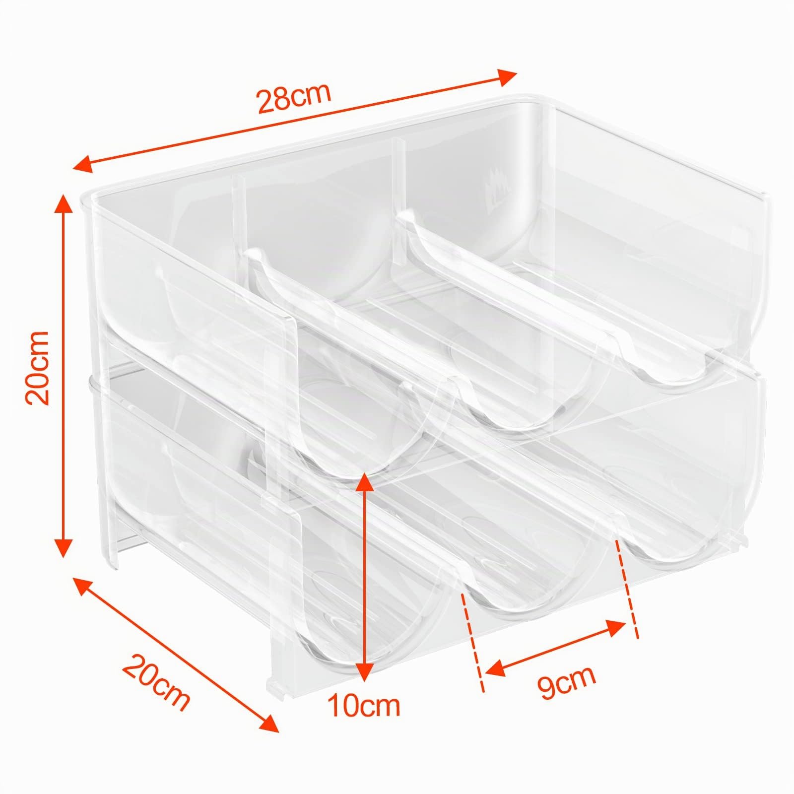 Relota Set di 2 bottiglie per vino, porta bottiglia frigo, porta vino impilabile, bottiglia in polistirene, contenitore per bottiglie verticali, può contenere fino a 6 bottiglie, adatto per armadietti