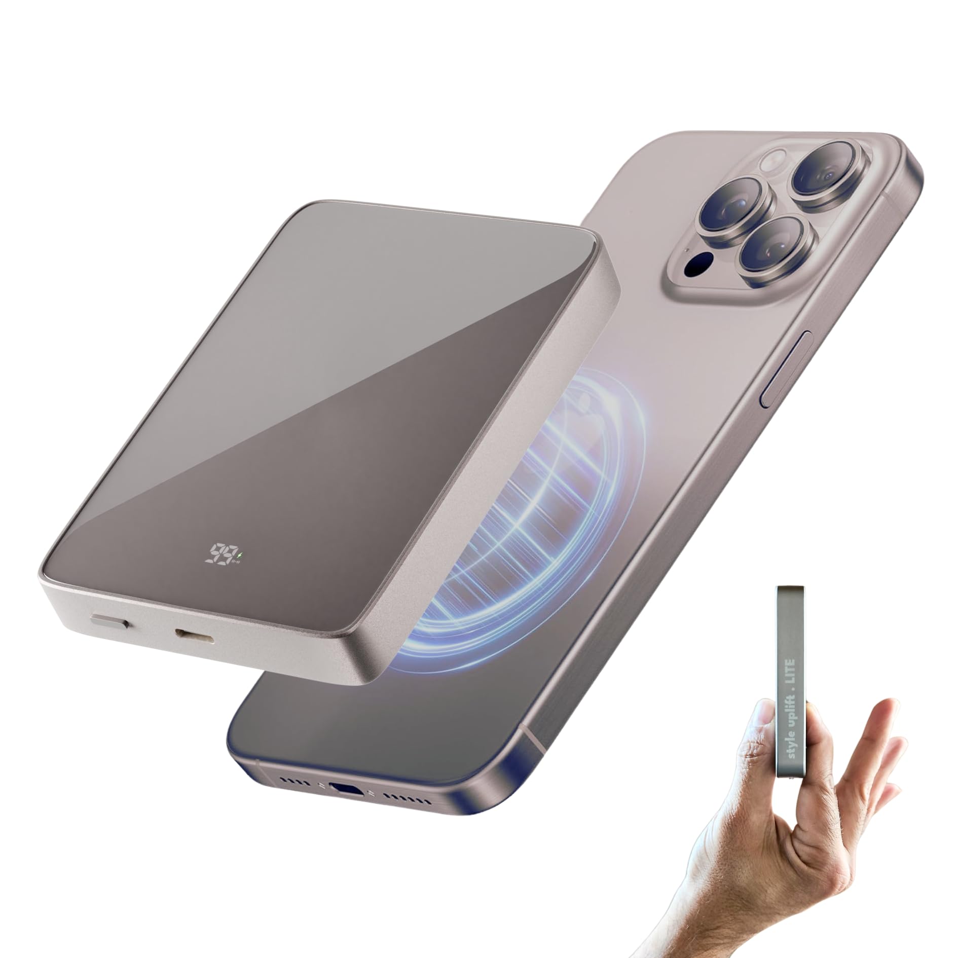 SU Lite Magnetic Power Bank 10000mAh, 20W Fast Charge USB-C, Wireless Charger, MagSafe Compatible, Support iPhone, Samsung, Google Pixel, AirPod, Slim