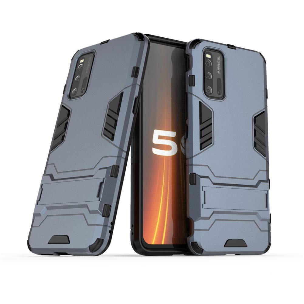 MaiJinCase for VIVO iQOO 3 5G (6.44 inch) 2 in 1 Shockproof with Kickstand Feature Hybrid Dual Layer Armor Defender Protective Cover (Blue Black)