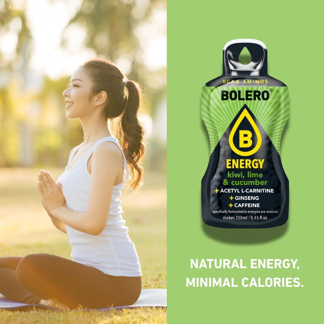 Bolero Energy | Sugar-Free Powder Drink | Vegan & Gluten-Free | For Active Lifestyles (12x7g, Green Iced Tea)