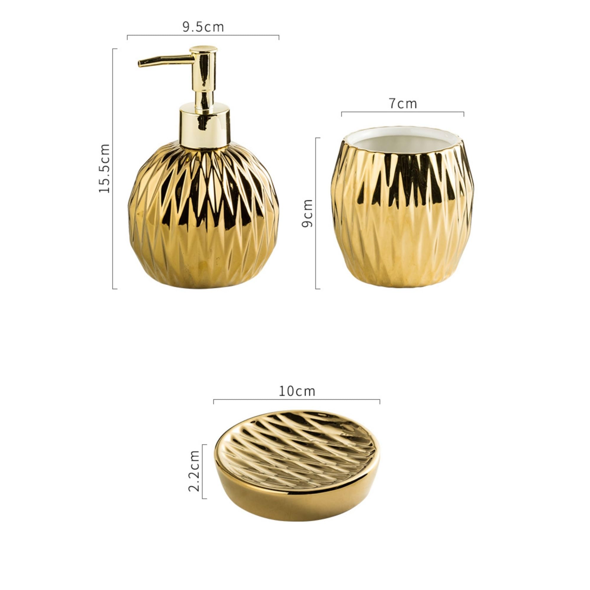 Distributore di Sapone Set da bagno in ceramica di lusso leggero 5 pezzi, include dispenser sapone, bicchiere for collutorio e portasapone Dispenser Detersivo Piatti(Bianco)