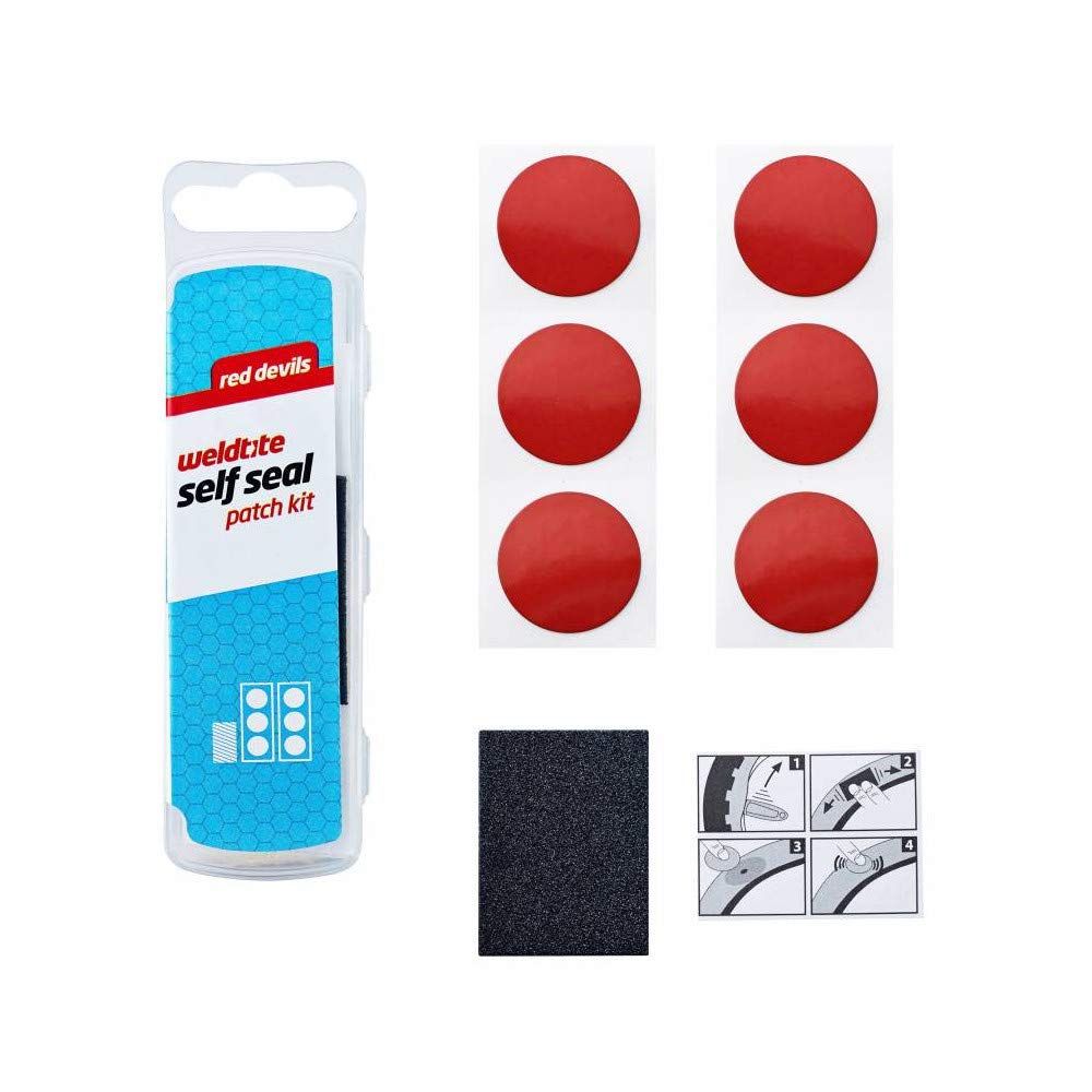 WELDTITE Red Devils Self Seal Bike Puncture Kit - Quick & Easy Fix Tyre Repair - 6 Patches & 1 Sandpaper