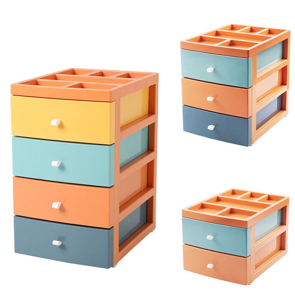Sbz Multicolored 4 Tier Space Saving Plastic Storage Drawers Tower Unit Mini Desktop Home Office Bathroom School Stationary Files Make Up Organiser (3 Tier)