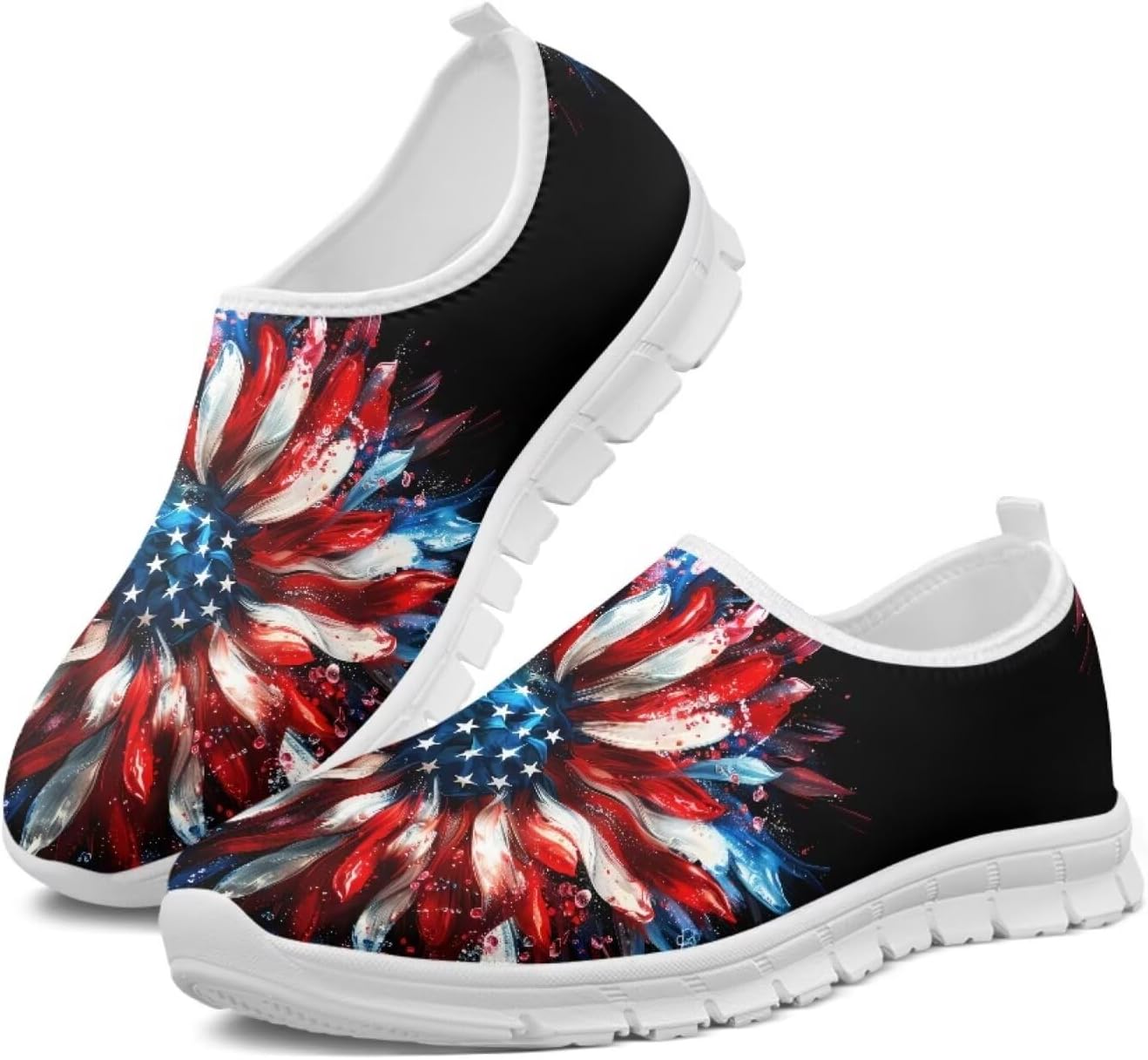 chaqlin Lace-Cut Shoes America Flag Fashion Slip On Flat Loafers for Women Men Comfy Wide Toe Work Shoe