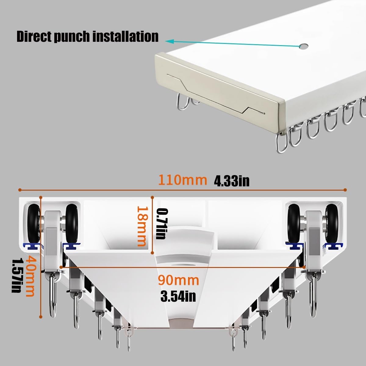 Curtain Track Ceiling Mount System with Mute Rollers, Ideal for Living Room, Bedroom, Windows, or Room Divider - Versatile Ceiling Curtain Rod