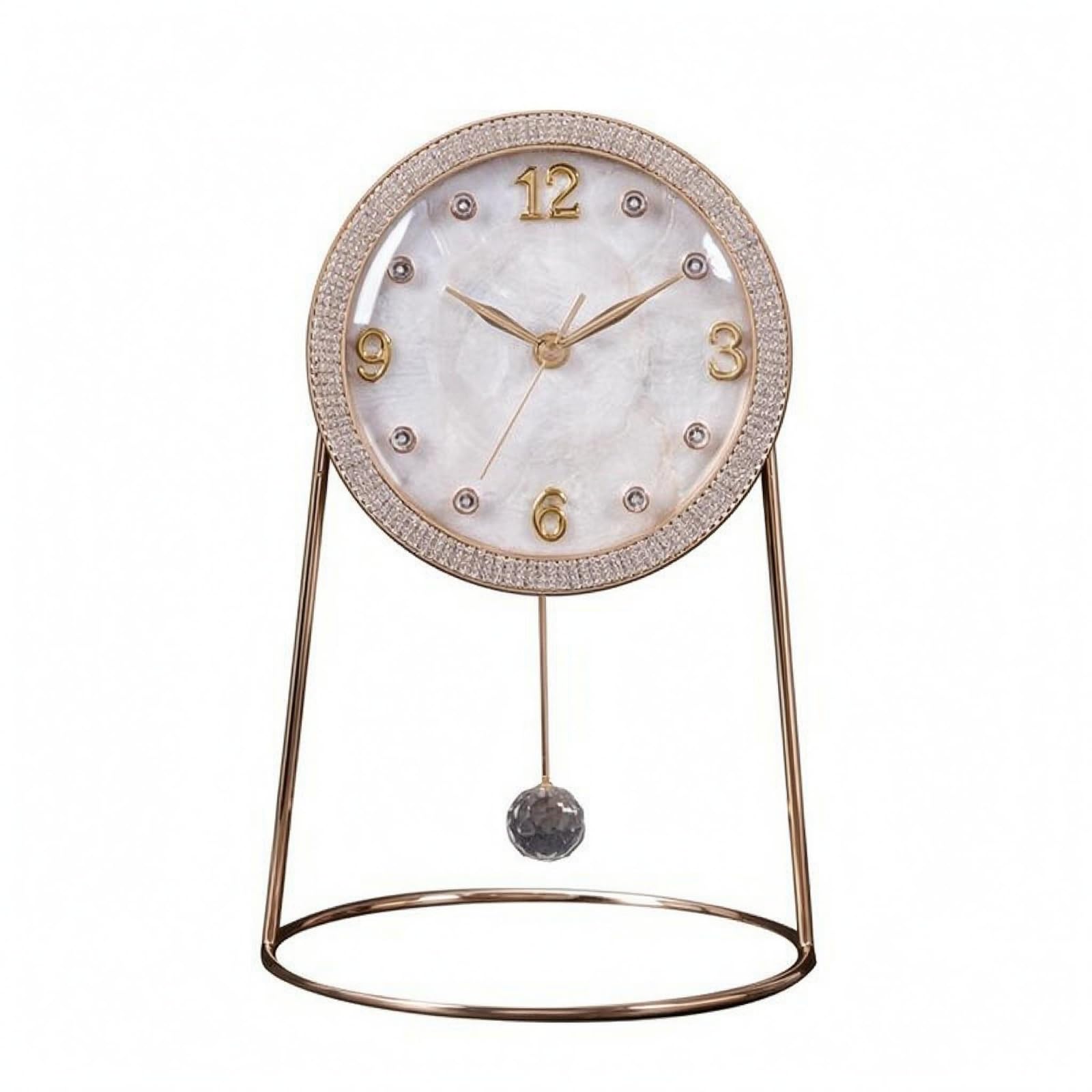 Baoblaze Reloj de Escritorio Reloj de Mesa Reloj Decorativo Reloj Analógico con de Cristal Construcción Metálica y Borde Resplandeciente Movimiento Silencioso, Reloj De Mesa Redondo