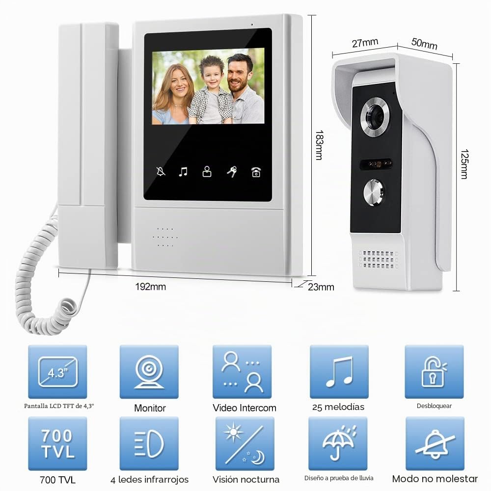 Intercomunicador de vídeo de 4,3 pulgadas 2 monitores teléfono de puerta sistema de timbre para el hogar cámara de visión nocturna IR 700TVL teléfono de puerta impermeable soporte 100 metros