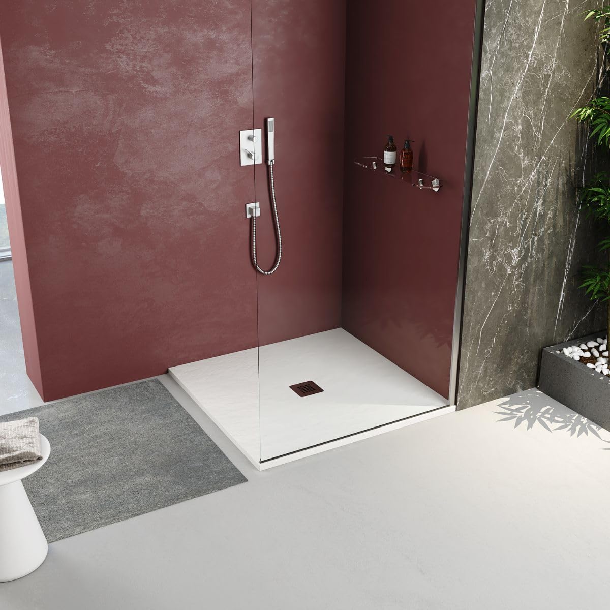 Piatto doccia quadrato in marmoresina bianco modello stone free h 2,8 cm (Bianco, 80x80 cm)
