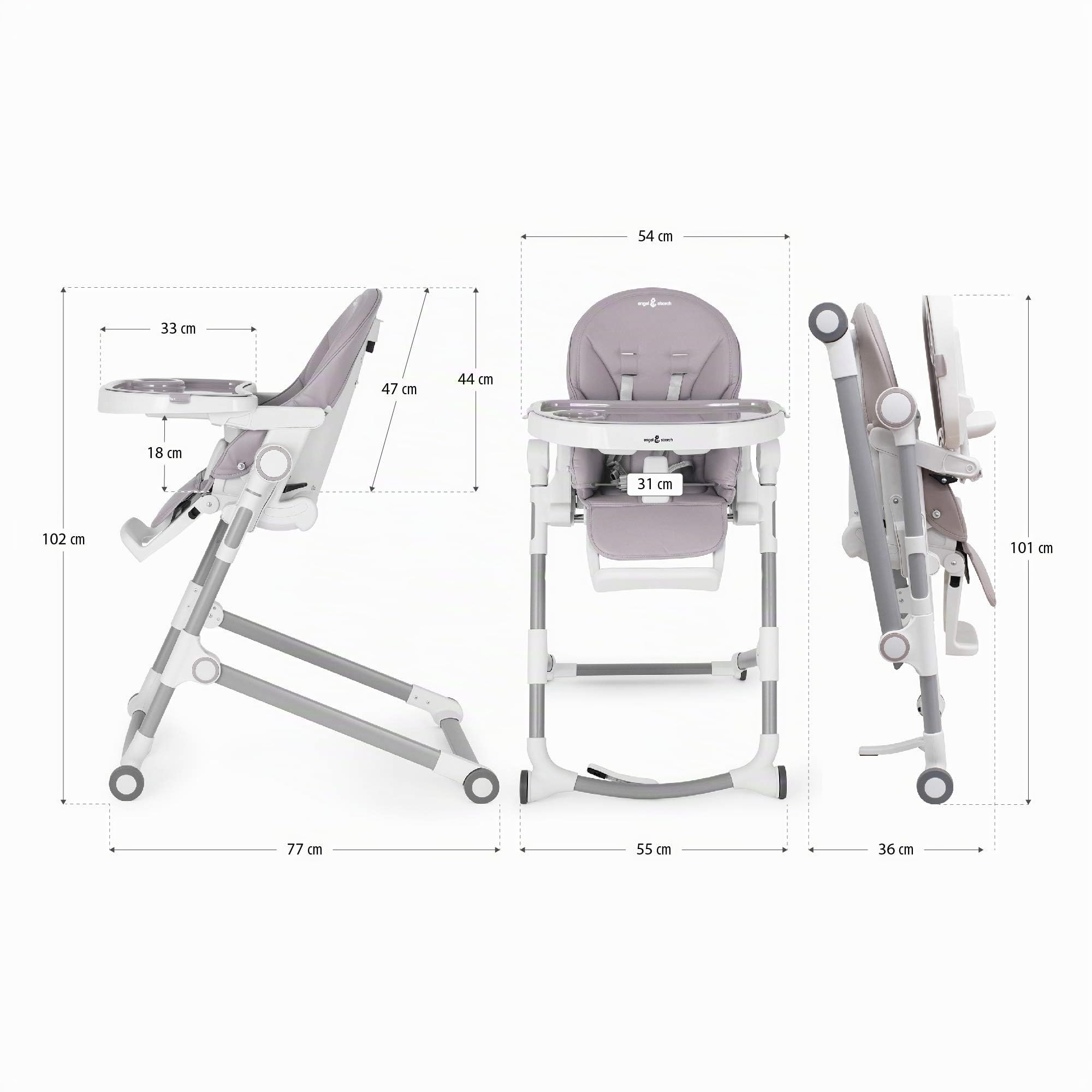 Engel & Storch Baby Hochstuhl HUGO Kinderhochstuhl Babystuhl mitwachsender Hochstuhl Verstellbar und Klappbar, Abnehmbares Tablett und inklusive Spielebogen - in der Farbe Grau