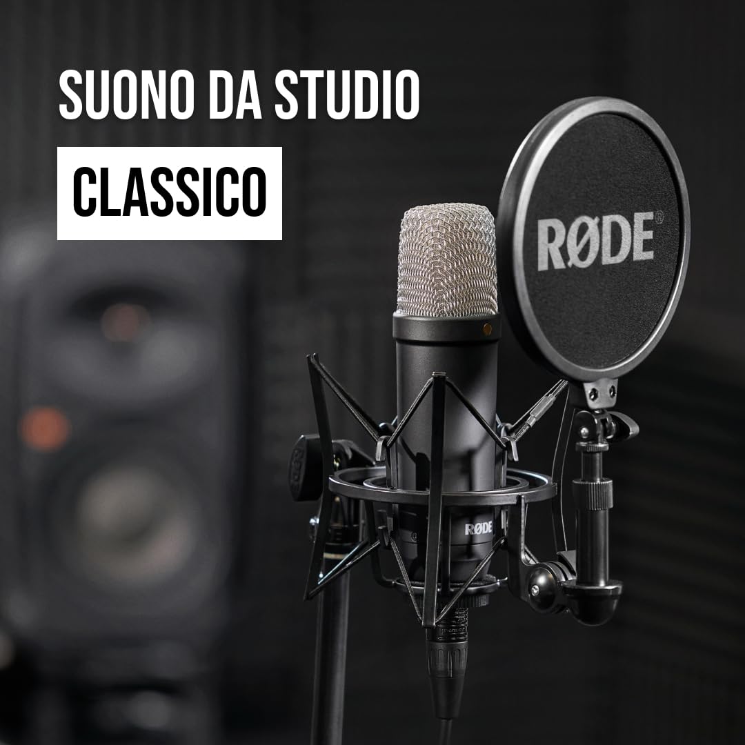 RØDE NT1 Signature Series, mikrofon kondensacyjny z dużą membraną, amortyzator, filtr pop, kabel XLR do nagrywania wokalu, streamingu i podcastów (Czarny)