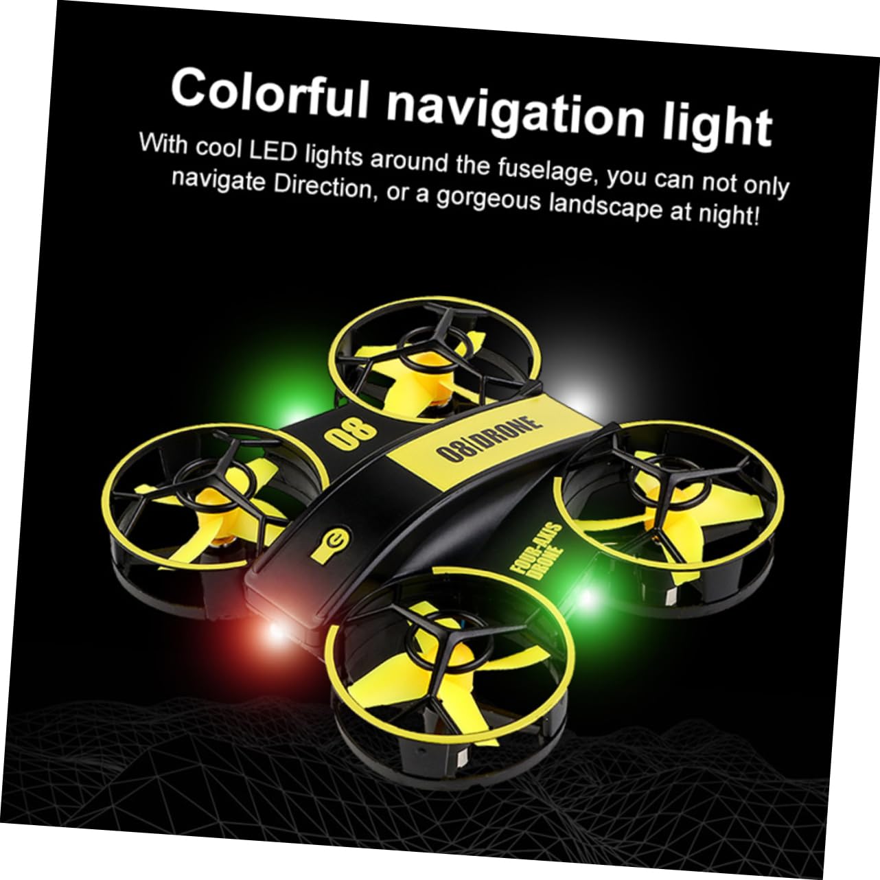 Toyvian Mini Quadricottero Rc Luce LED e Protezione da Caduta, Batteria Litio 3.7v 300mah, 3 Velocità Regolabili per Notturno Divertente