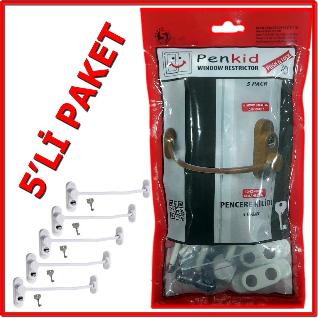 Penkid Kablolu Pvc Pencere Kilidi, 5'Li Set