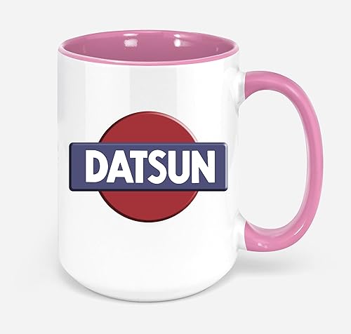 Datsun - Taza de café con logotipo Vige 240z 510 emblema para hombres y mujeres 11 onzas rosa