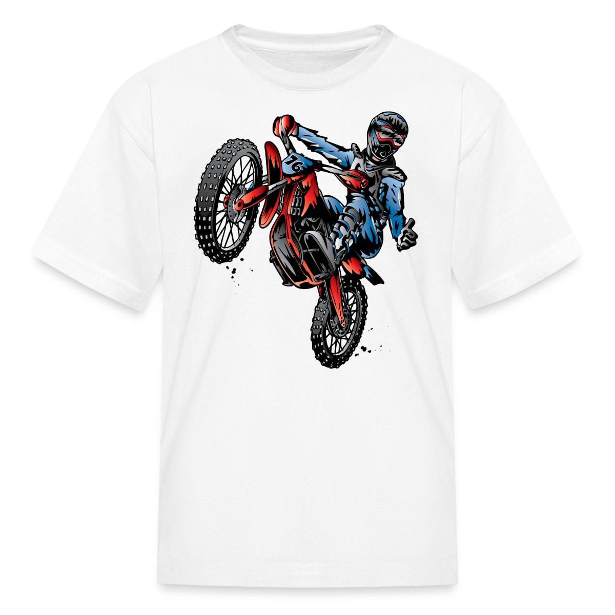 APSRA RETAILMotocross Dirt Bike Stunt Rider Kids' T-Shirt Casual T-Shirt Half Sleeve Round Neck Printed Men's t Shirt(_XXL) White