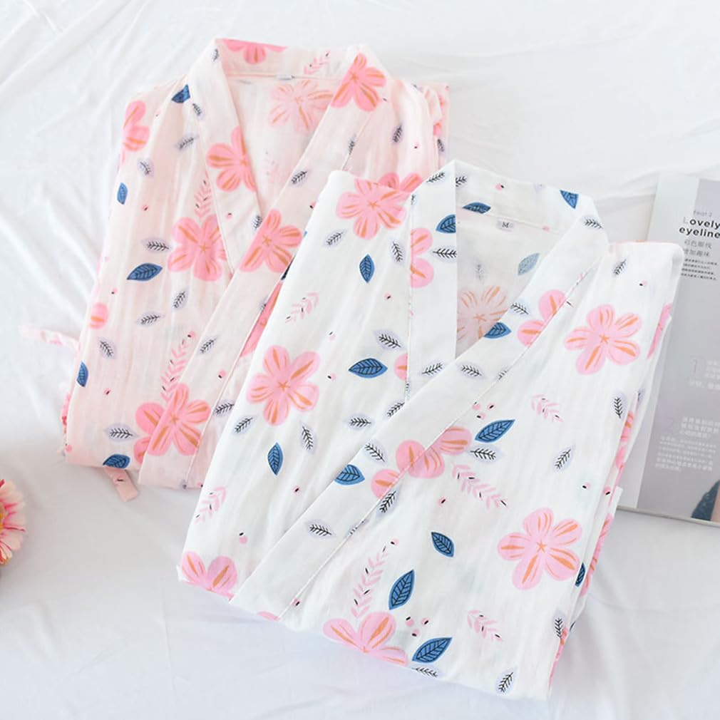 SIQITECHNO Women Summer Bathrobe Cotton Thin Cool Kimono Pajama Loose Yukata Lounge Wear - Image 6