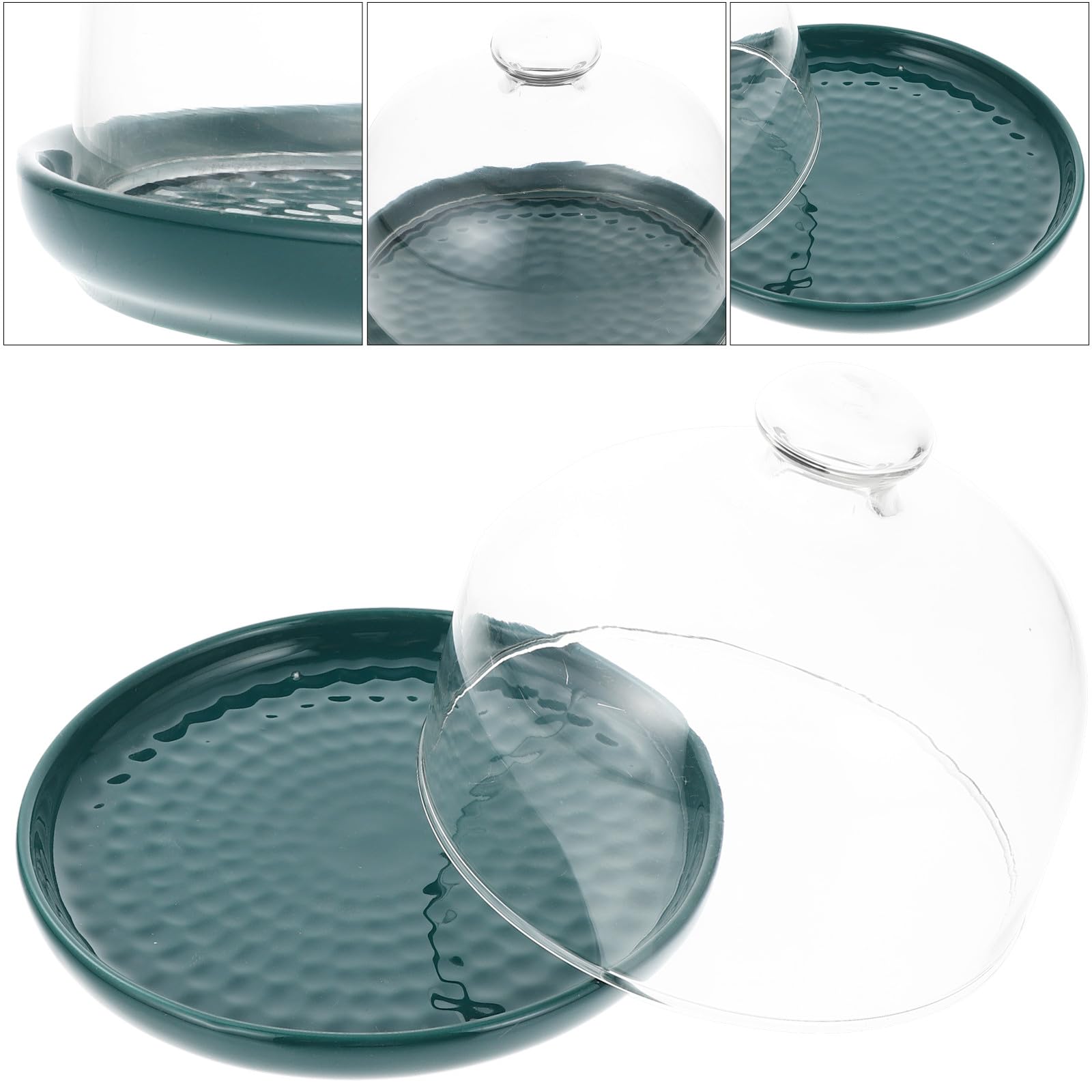 ULTECHNOVO Bandeja Redonda para Pasteles de 6 Pulgadas Tapa de Vidrio Transparente, Soporte Verde para Exhibición de Postres y Almacenamiento en Repostería, Adecuado para Fiestas y Hogar