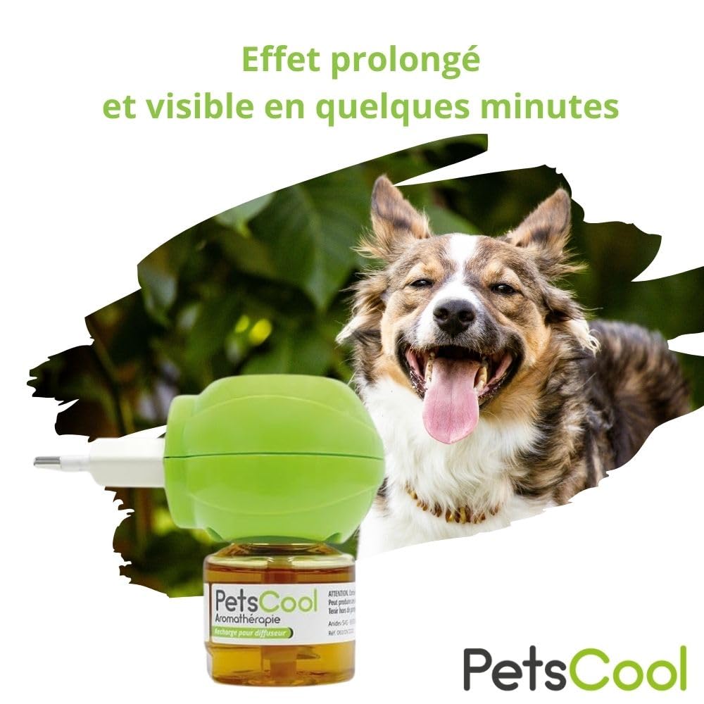 Anidev PetsCool Recharge diffuseur apaisant 40 ML - Anti Stress Chien Chat et NAC - Huiles essentielles valériane vétiver Sauge Basilic - Diffusion Continue 8 semaines
