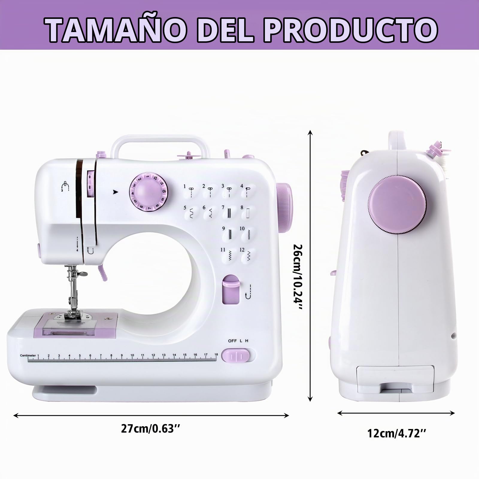 M MUNCASO mini máquina de coser para principiantes, máquina de coser electrónica de 12 agujas, máquina de coser multifuncional para niños, doble línea y doble velocidad