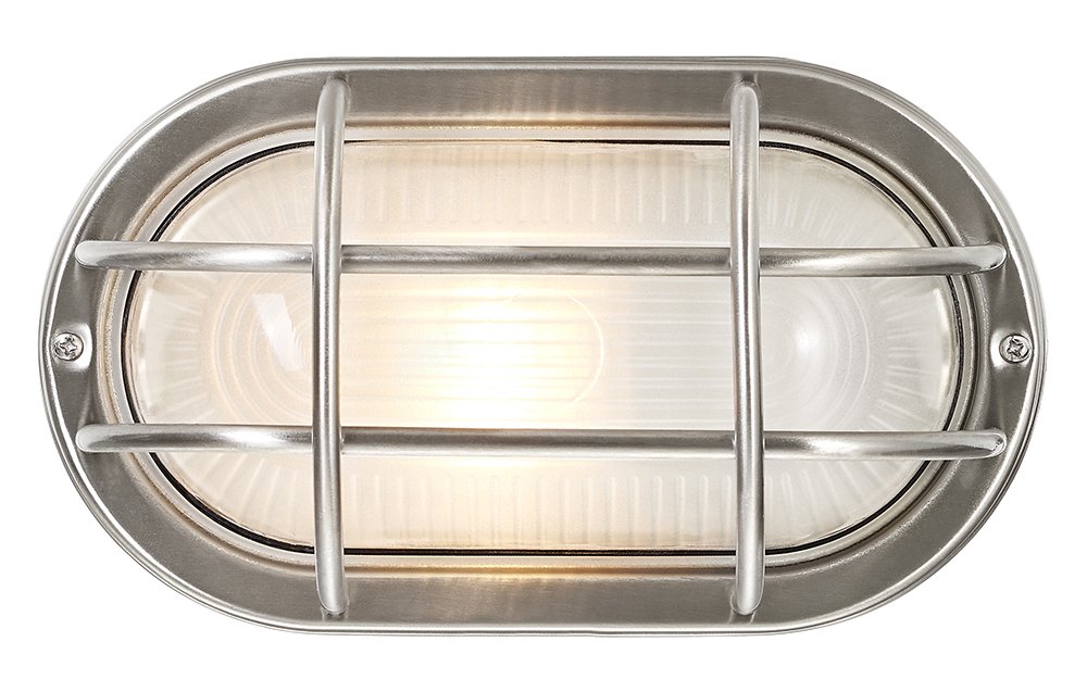 Happy Homewares Silver Stainless Steel Cast Aluminium Outdoor Oval Bulkhead Wall Light By