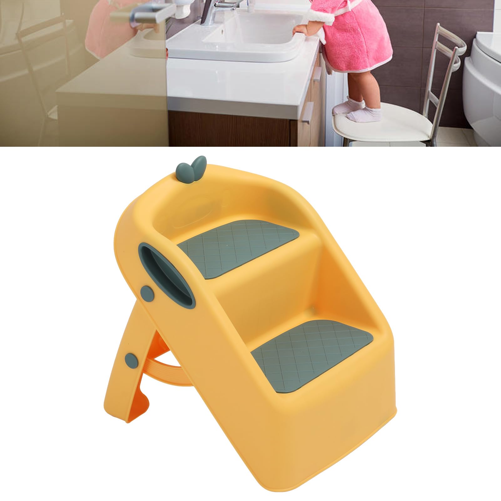 Sgabello per l'apprendimento della pulizia del WC, sgabello per lavello a 2 gradini sicuro per tutti i piccoli, adesivo in plastica 19,3x13 pollici (giallo)