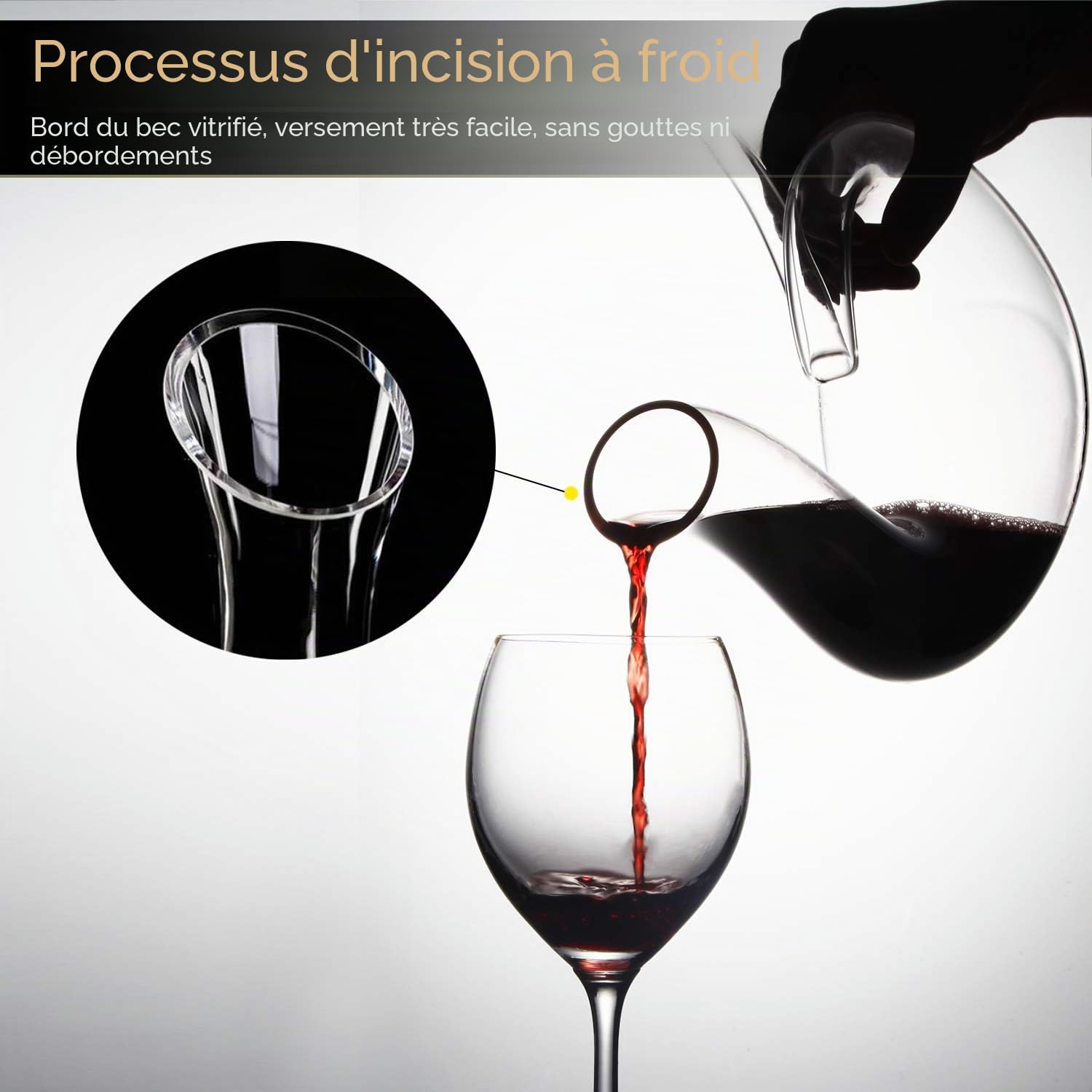 Carafe à Vin de Nutriups Carafes en Verre Cristal 1.7L Aérateur de Vin Rouge Carafe à Reniflard à Vin Soufflé à la Main Avec Brosse de Nettoyage