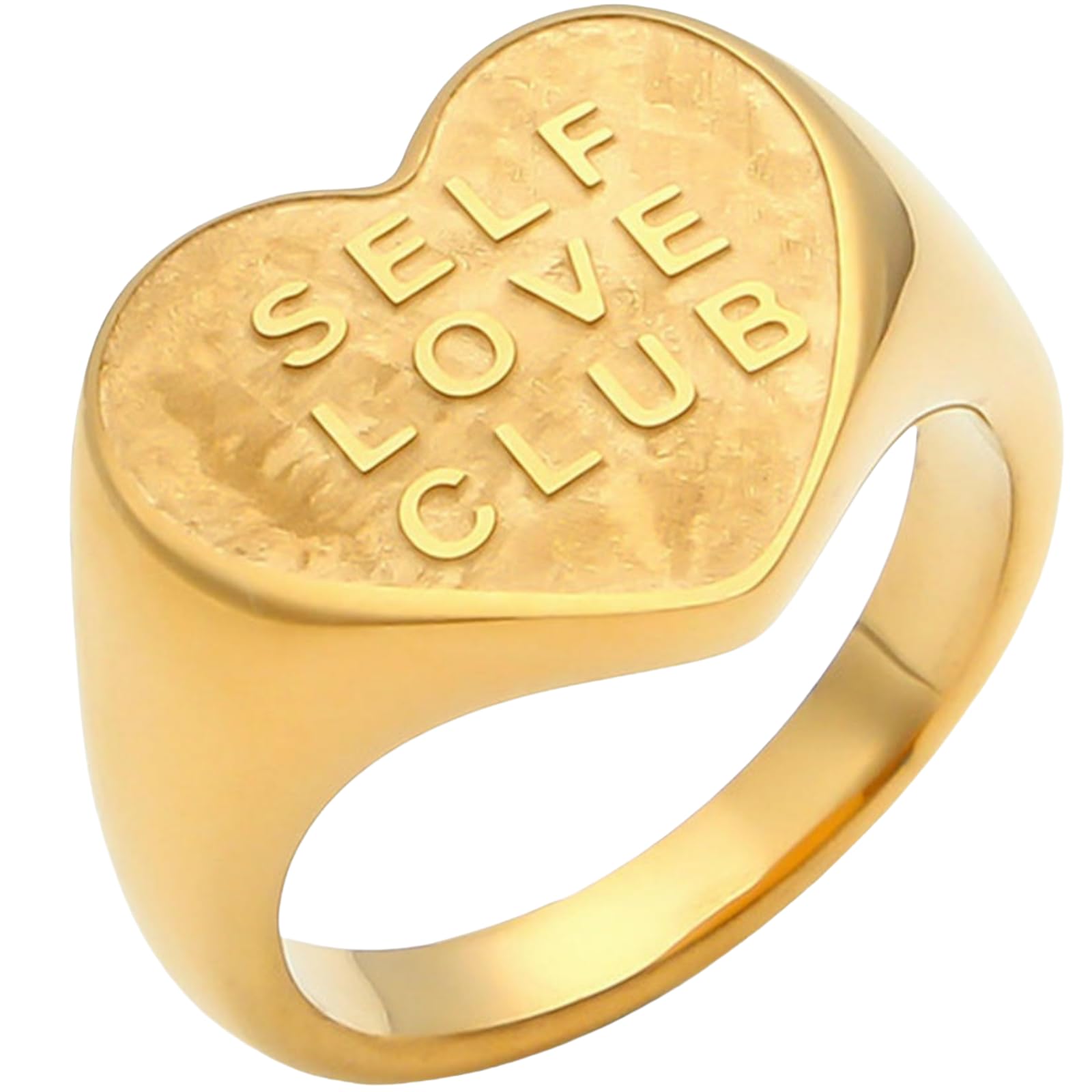 Goldfarbener Edelstahl-Selbstliebe-Herzring mit Gravur für Frauen, Verstellbarer minimalistischer Schmuck, Alltagskleidung, modisches Geschenk