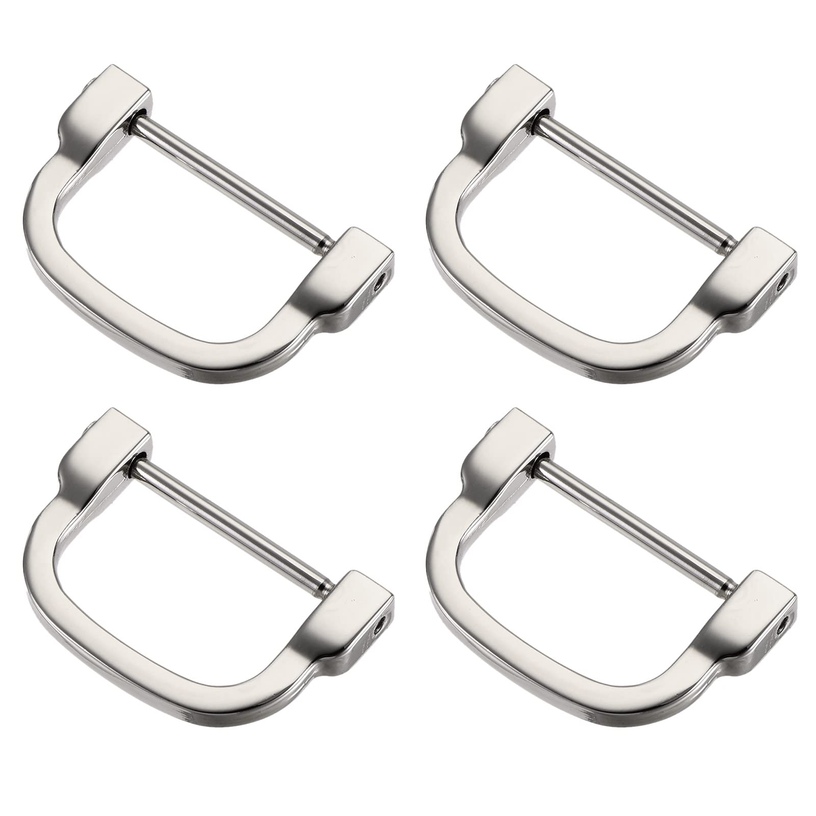 METALLIXITY Horseshoe D-Rings (30mm) 4pcs, Screw-in U-shaped Buckles Shackle - for Car Keys Keychain Bags Leather Crafts, Silver Tone