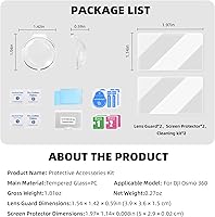 Vista 9 de Protector de lente + 2 protectores de pantalla para DJI Osmo 360, película de vidrio templado HD, cubierta protectora de lente de PC para Osmo 360