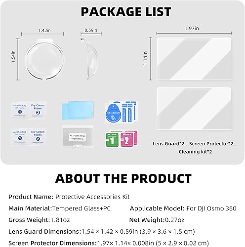 Miniatura 9 de Protector de lente + 2 protectores de pantalla para DJI Osmo 360, película de vidrio templado HD, cubierta protectora de lente de PC para Osmo 360