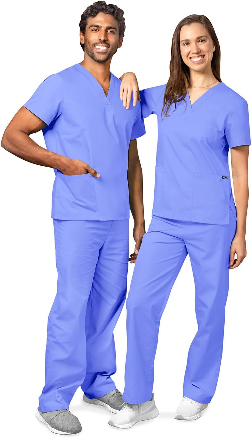 Adar Durable Unisex Scrubs Set - Classic V-Neck Scrub Top & Drawstring Scrub Pants For Men & Women - Image 5