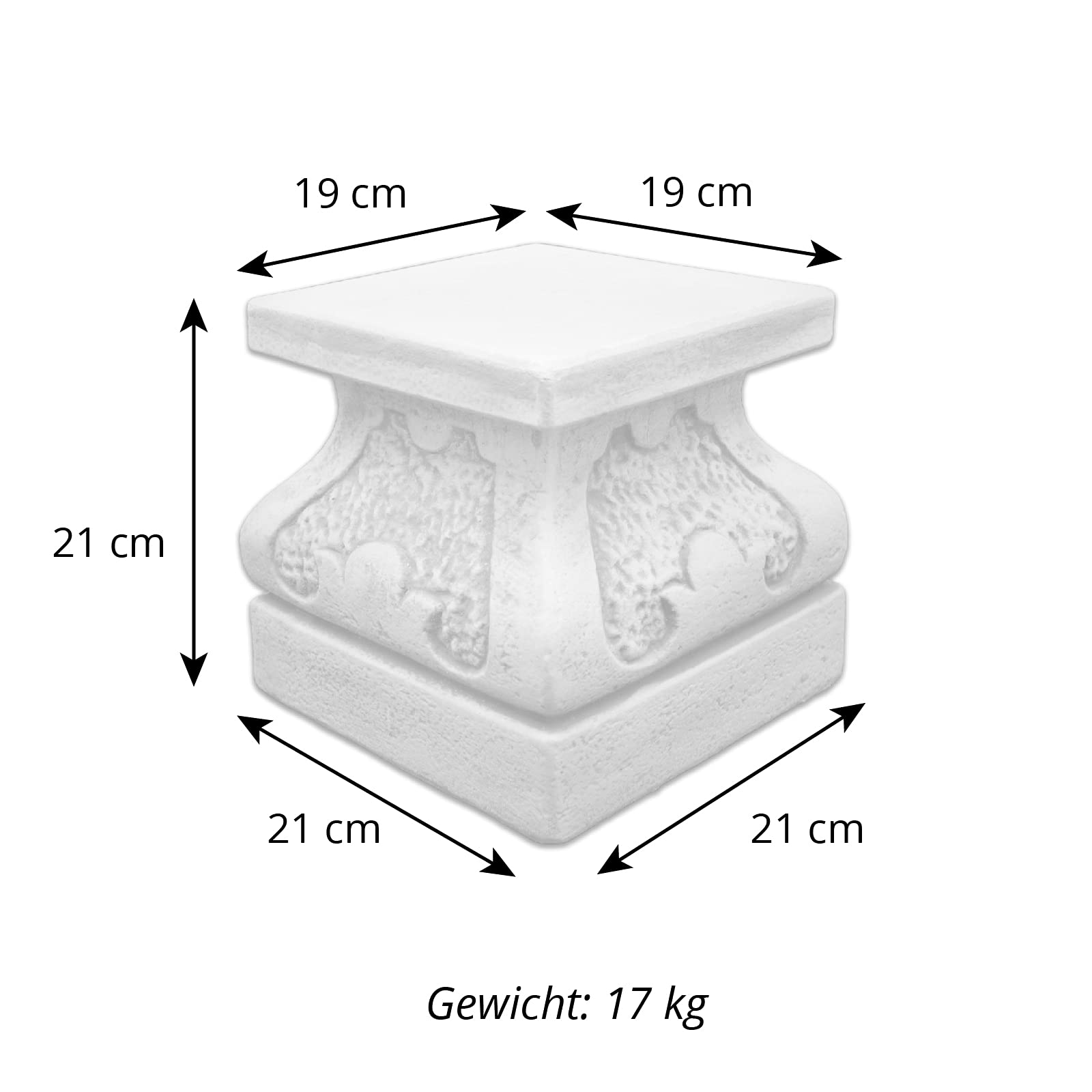 gartendekoparadies.de Sockel mit besonderem Format, Steinsockel, H. 21 cm, Stellfläche 19 x 19 cm, 17 kg, Grau, frostsicher aus Steinguss für Außenbereich