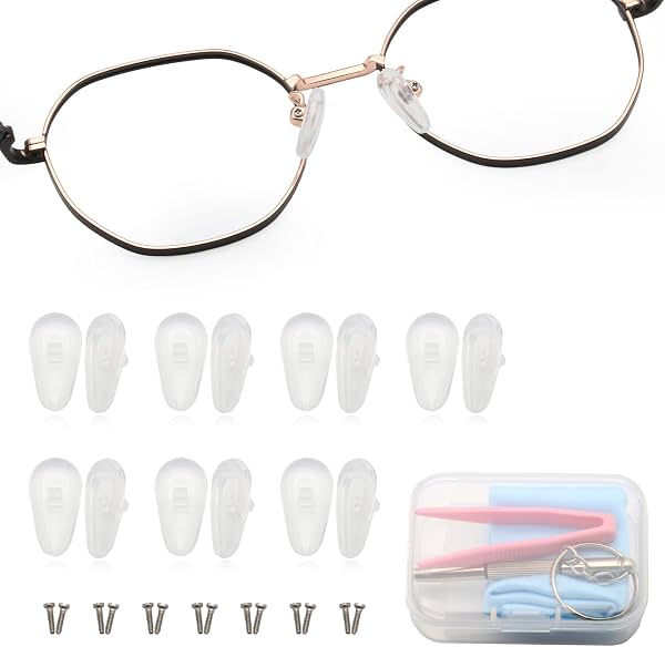 Almohadillas nasales para gafas, repuesto de silicona suave con cámara de aire, almohadillas nasales antideslizantes de rosca para gafas y lentes de sol, incluye kit de reparación con tornillos (transparente)