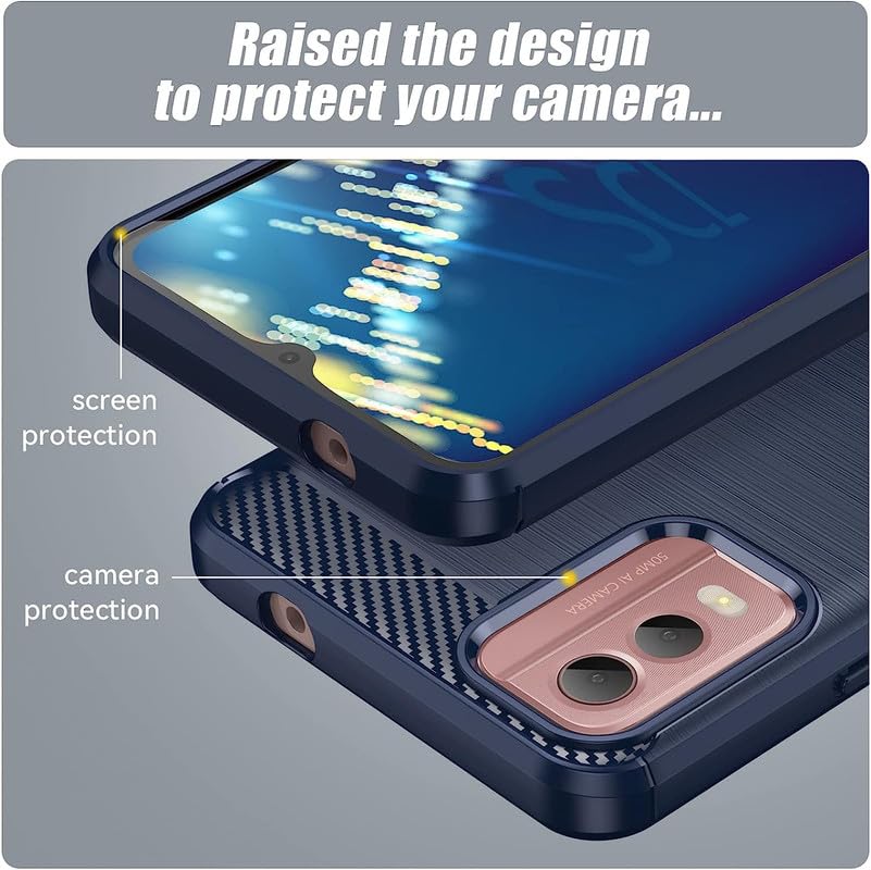 Image of NPRC Hybrid Ultra Slim Protective Case TPU Non-Slip Carbon Fiber Texture Shockproof Case Cover for Nokia C32 - Blue