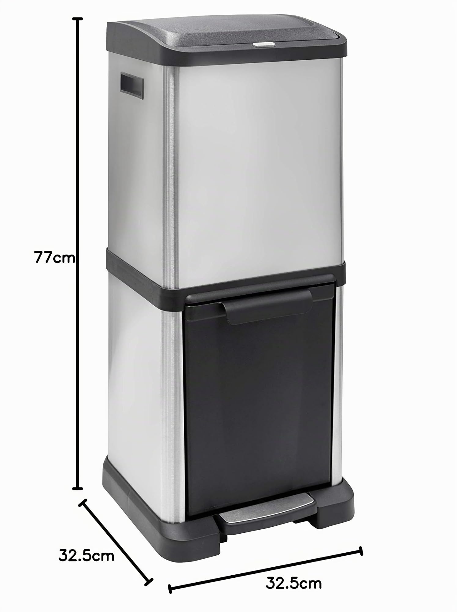 Arregui Binary CR705-34L Cubo de Basura y Reciclaje Vertical de Acero Inoxidable con Pedal y Apertura Superior | 16+18L (34L) | Cubos de Basura de Cocina | Papelera para Casa y Oficina con 2 Cubos