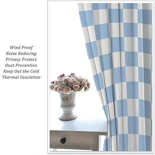 Miniatura 5 de Cortinas de tablero de ajedrez retro de los años 70, diseño abstracto hippie funky moderno geométrico para oscurecer la habitación, cortina con