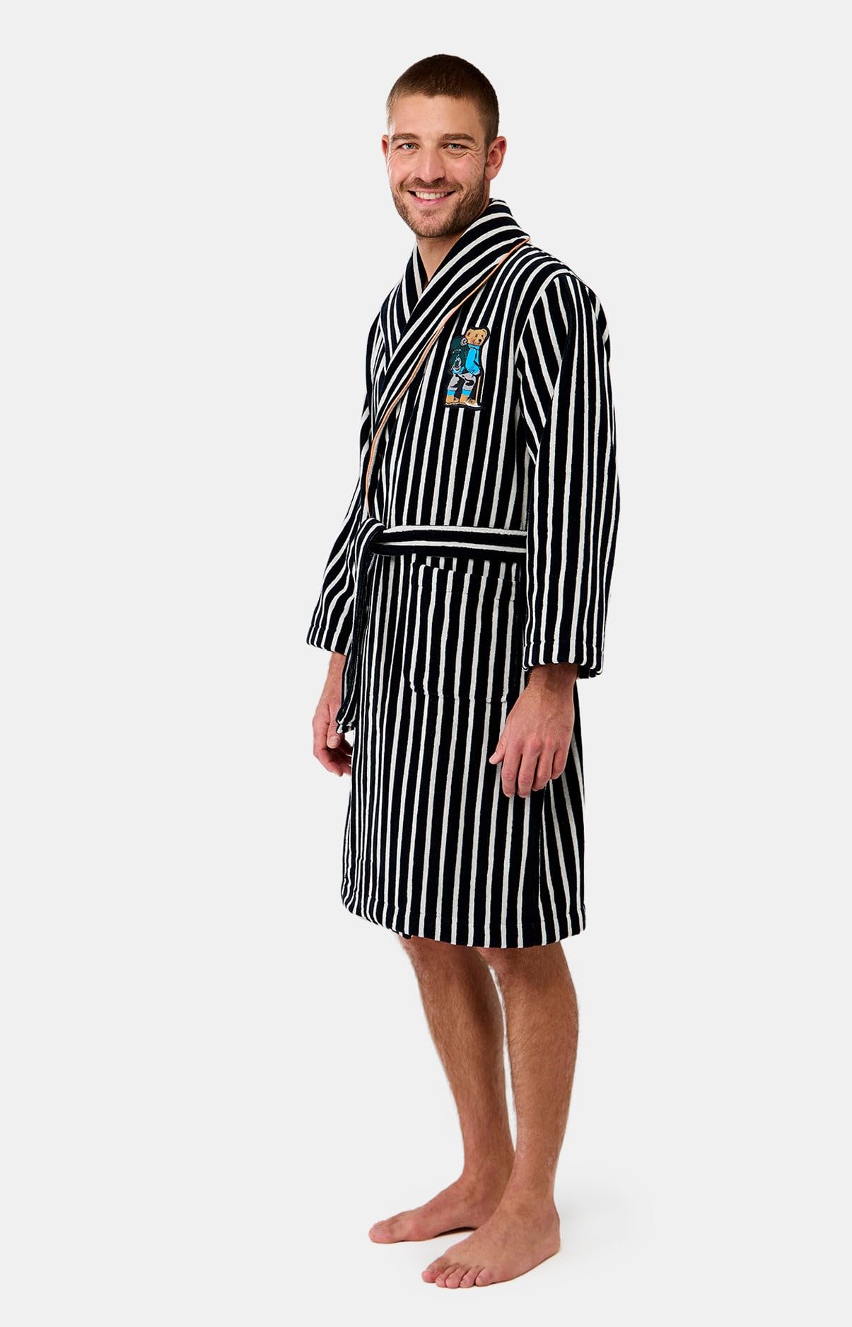 Arthur – Albornoz para hombre Randormeur – Exterior de terciopelo e interior de rizo – Cuello chal y bolsillos de parche – 100% algodón – Marino – Talla XXL, azul, XXL