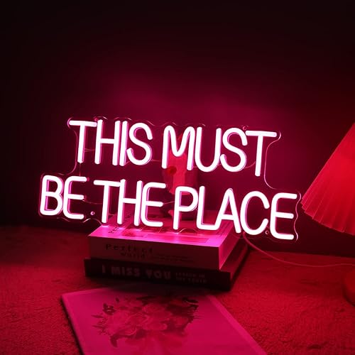 Miniatura 3 de Britrio Letrero de neón con texto en inglés This Must Be The Place para decoración de pared de dormitorio, letrero luminoso de luz de neón para el