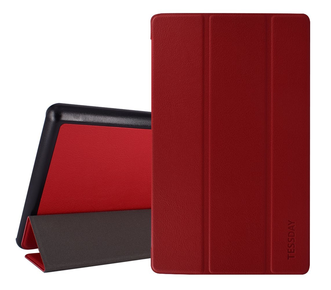 Fire HD8 Case - Tessday Smart Shell Standing Cover for Amazon Fire HD 8 (7th and 8th Generation) 2017 and 2018 Releases, Red